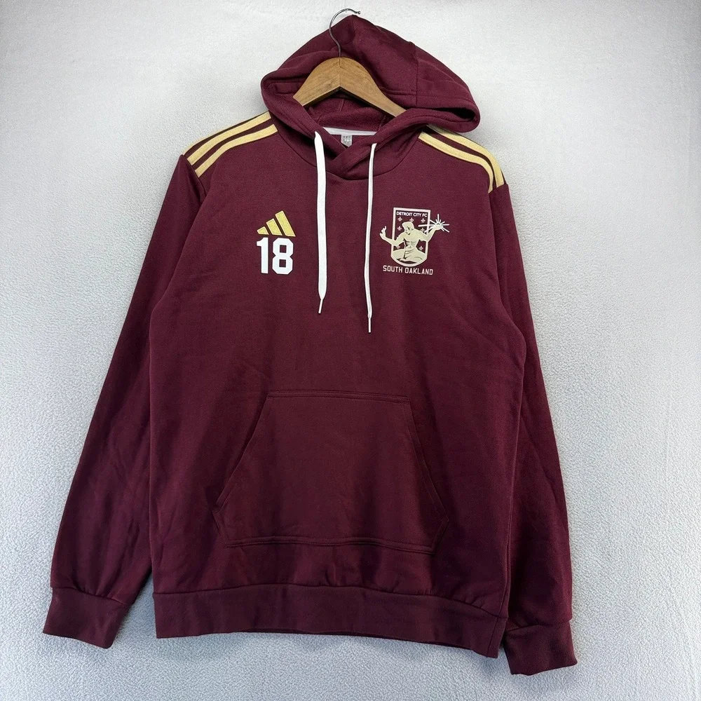 Detroit City FC Hoodie Men's Medium Red Maroon Soccer Training Sweatshirt DCFC